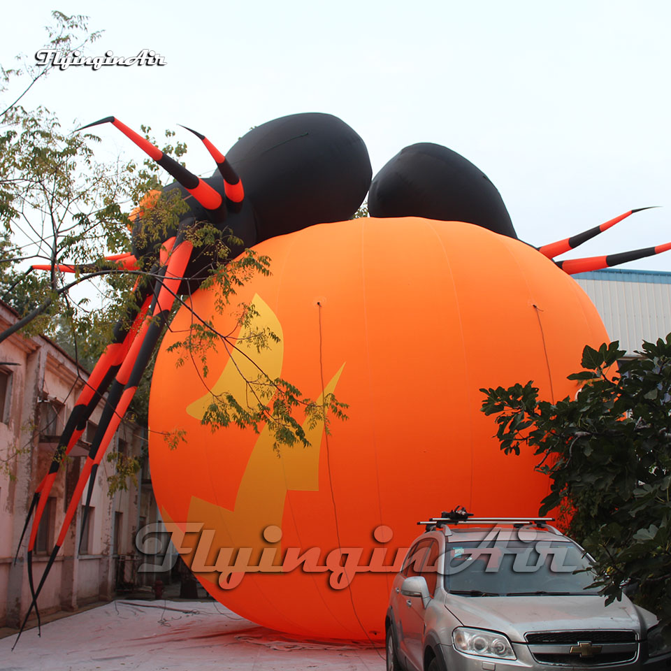 10m Horrible Giant Halloween Inflatable Pumpkin Head With Spider For Night Club And Bar Decoration