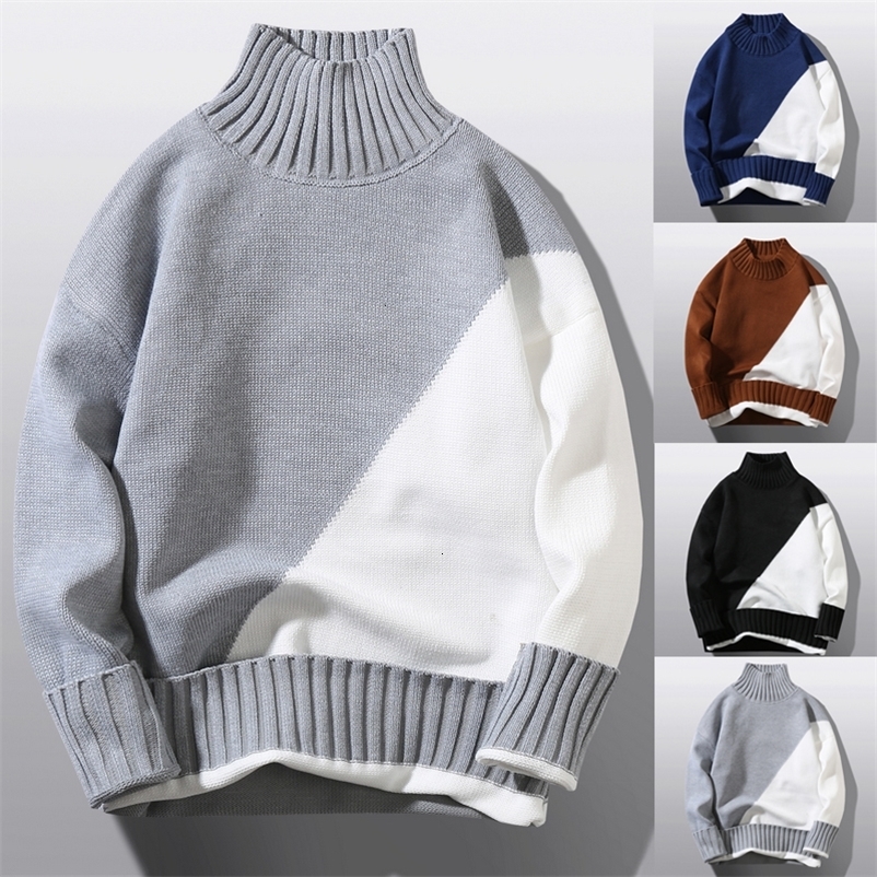 Men's Sweaters autumn and winter men's sweater color matching comfortable warm round neck long sleeve casual all-match knitted top 230302