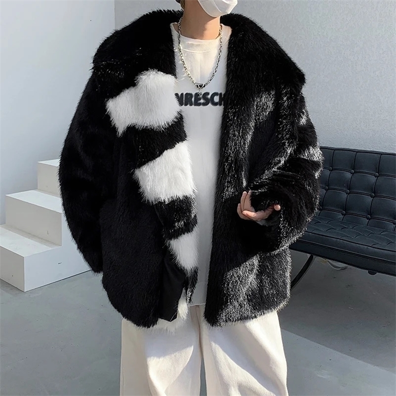 Autumn and Winter Extra Thick Warm Parka Artificial Fur Long Sleeve Korean Fashion Mens Comparison Artificial Fur Coat F66 240930