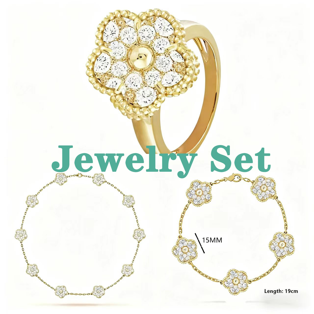 designer jewelry jewlery designer for women Luxury Clover Jewelry Set bracelet necklace ring Trio with Stainless Steel 18K Gold Plating for Women designer bracelet