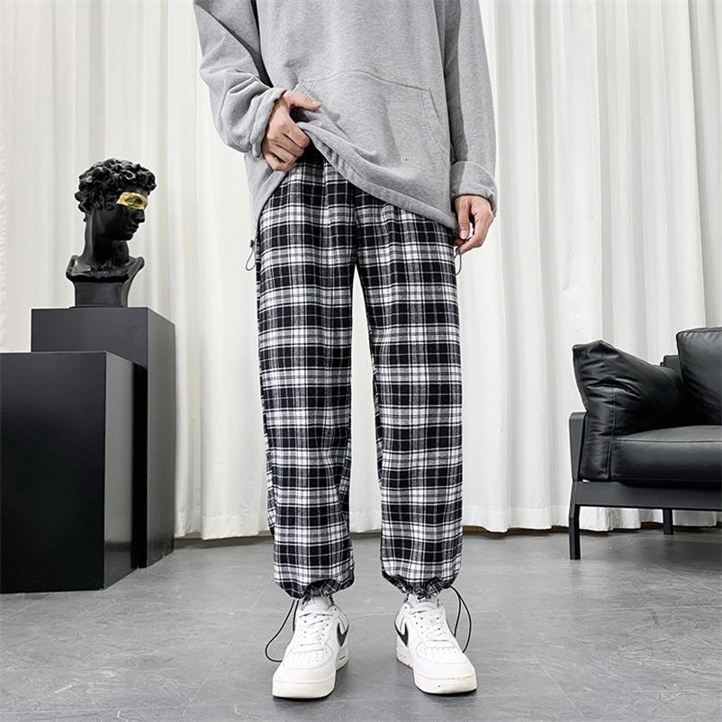 Men's Pants Summer Lightweight Plaid Pants Men Hip Hop Oversized Casual Pants Korean Harem Sweatpants Harajuku Fashion Streetwear Jogger Men 2303