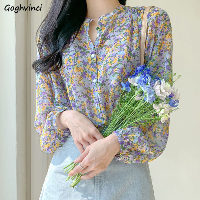Women's Blouses Shirts Shirts Women Floral Printed Leisure Loose Elegant Chiffon Tops Blouses Trendy Allmatch Temperament Korean Style Retro 2208