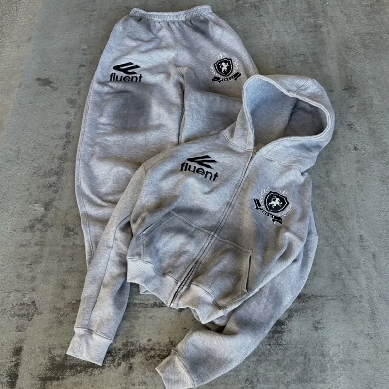 Y2K American retro fashion men sportswear alphabet embroidery zipper hoodie Harajuku street goth loose couple women casual pants 250117