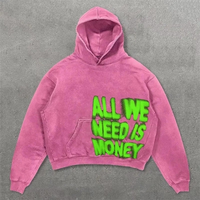 Simple Harajuku letter print hooked pullover oversized hoodies for women Y2K American pop trend couple sweaters 250117