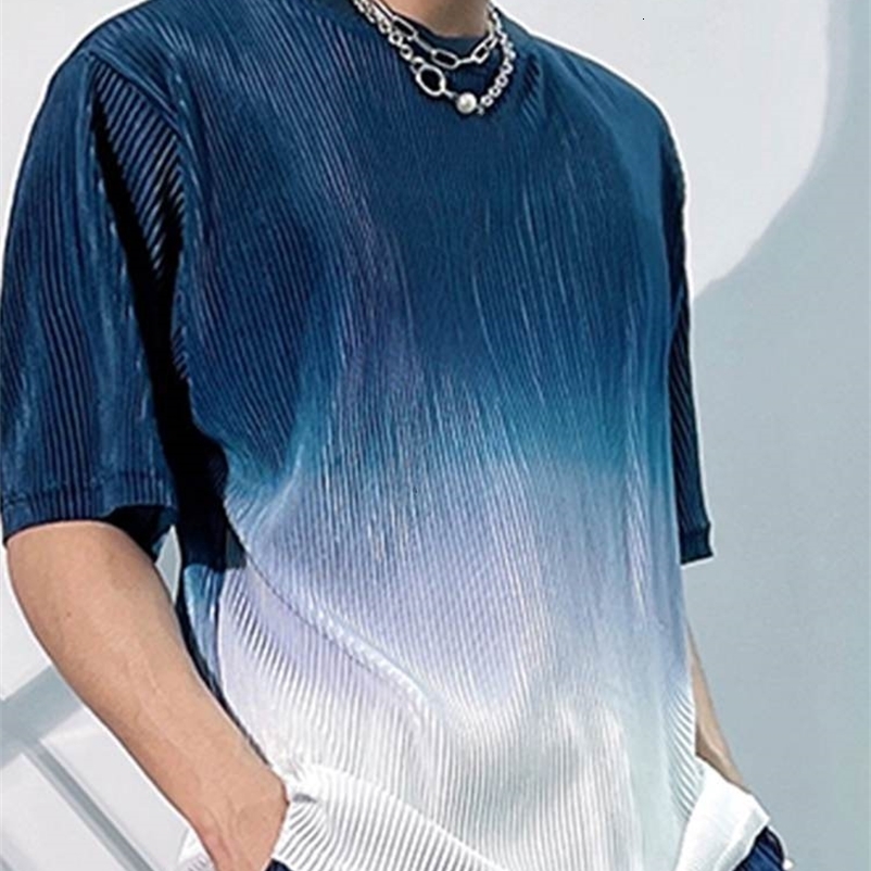 Men's T-Shirts INCERUN Fashion Men's T-Shirt O-Neck Half Sleeve Tie Dye Gradual Relaxed Men's Clothing Folding Casual Camisetas S-5XL 2