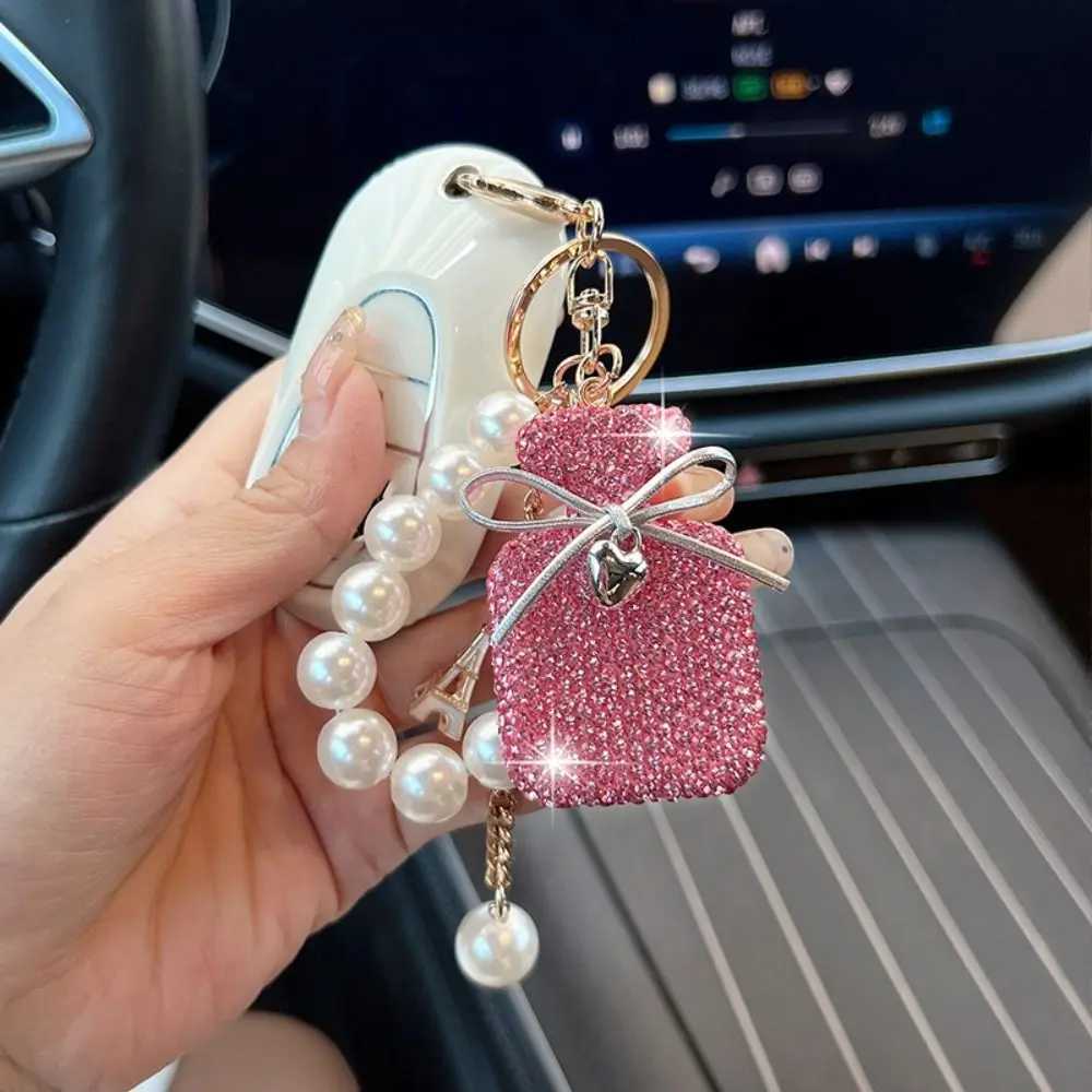Fashion Bow Knot Shape Keychain Pearls Rhinestone Inlaid Rhinestone Keyring Tassel Cute Shape Keyring Personal Use1 D250925
