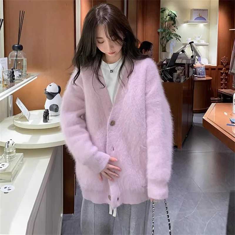 Cardigan Knit Sweater Women Single Breseted V Neck Coat Solid Long Sleeve Splice Jumpers Elegant Coat Loose Autumn Winter L250923