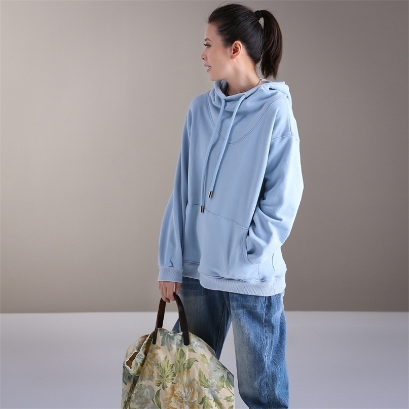 MICOCO R2222 Korean version loosefitting joker age reduction fresh light blue texture drawstring hoodie short style hoodie T200723