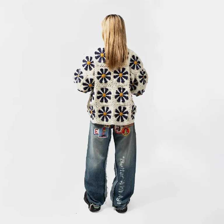 American Retro Embroidered Patch Jeans Y2K Clothes Rock Hip Hop Cartoon Patch Washed Blue Baggy Jeans Mid Waist Wide Leg Trouser X250924