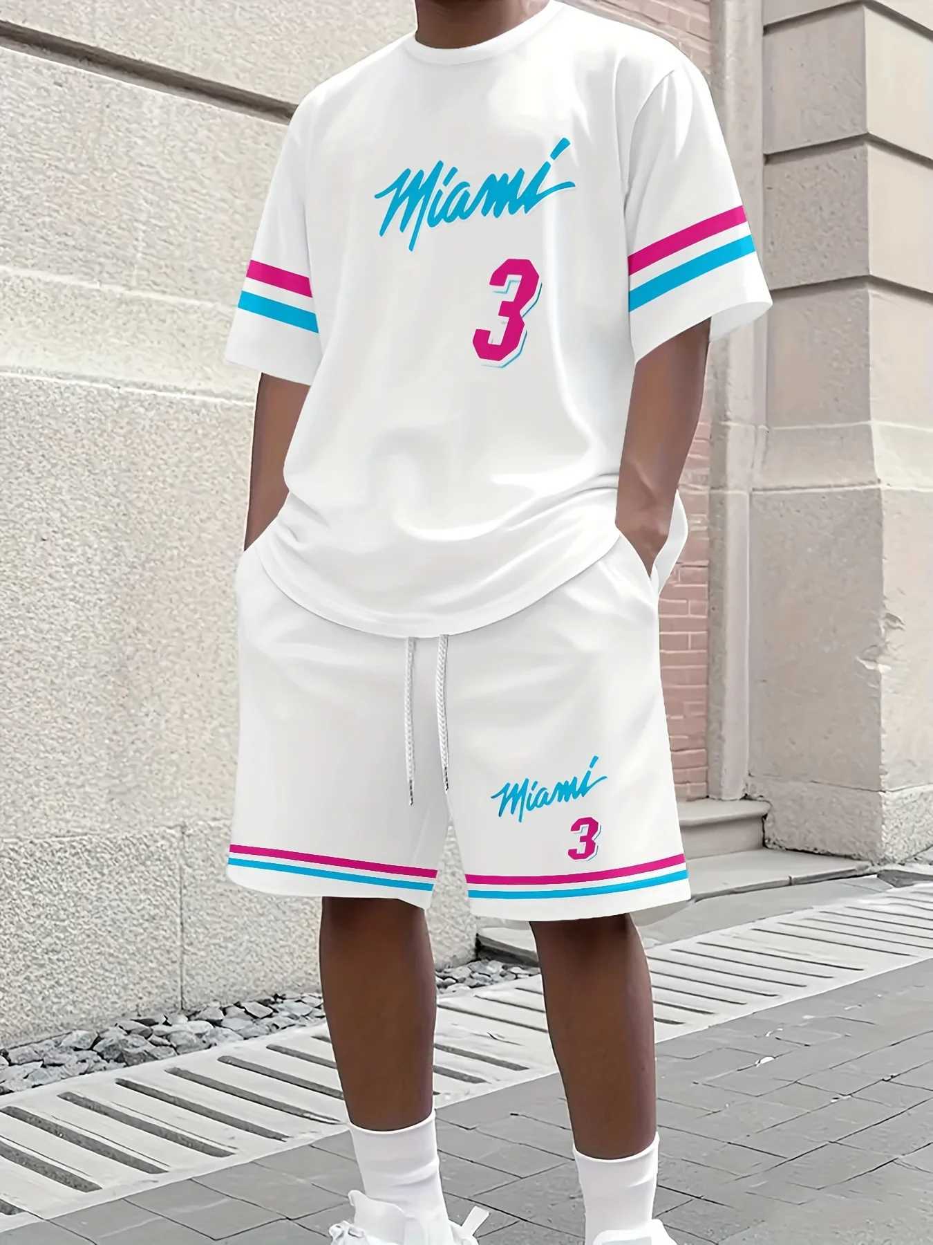 2025 New Men MIAMI NO3 Print Casual Short Slve TShirt Shorts Set Adult Basketball Jogging Suit 2 Piece Set Clothes X250924