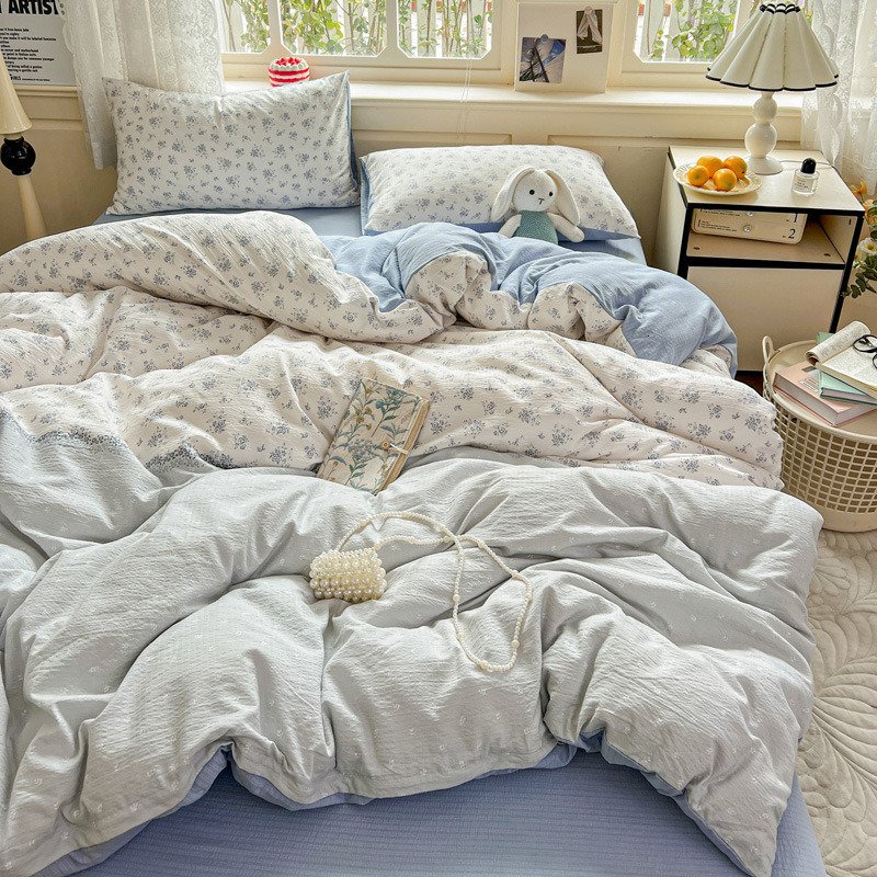A-class mother and baby grade small fresh small bamboo cotton four piece set, washed cotton bed sheets, duvet covers, bedsheets, student dormitory thr