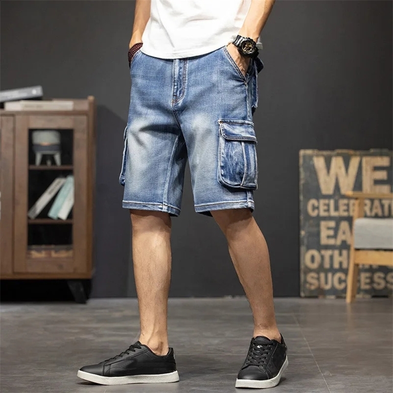 Multi pocket five point denim shorts mens loose oversized crop plus summer thin street cargo shorts mens 44 250423