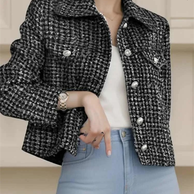 Vintage Lapel Cropped Jackets ZANZEA Korean Fashion Tweed Coats Autumn Slim Casual Office Lady Single Breasted Outerwears 240704