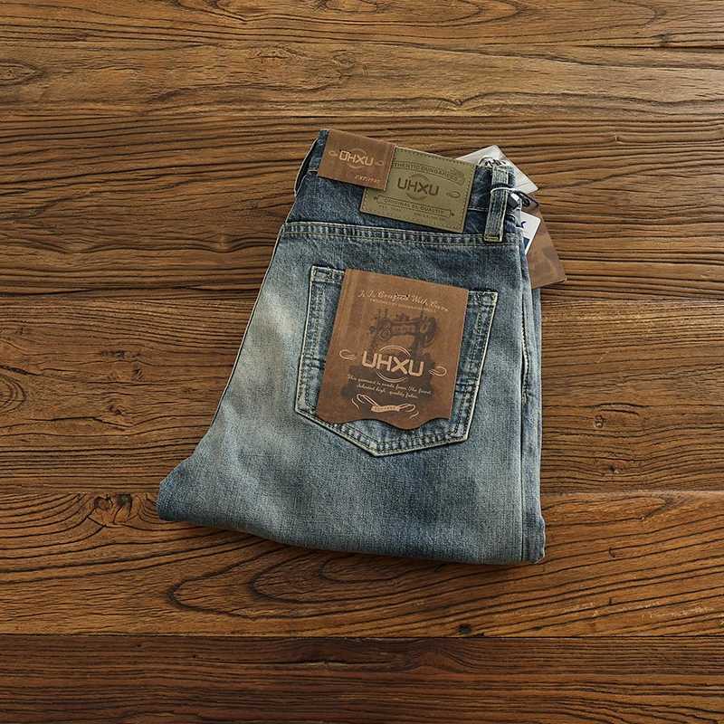 Red Selvedge Denim Jeans for Men High Quty 125oz Tapered Straight Pants WHISKER Washed American Vintage Y2k Cityboys X250924