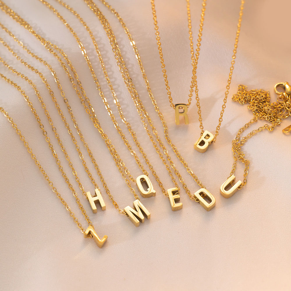 Luxury Designer Stainless Steel 26 Capital Letters Necklace for Women Initial Pendant High Quality Elegant Alphabet Jewelry Dainty Gift Wholesale Pric