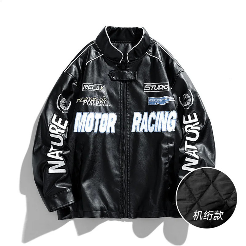Uetee PU Mens Leather Jacket Trend Street Motorcycle Baseball Letter Embroidered Bomber University Retro Coat 240904