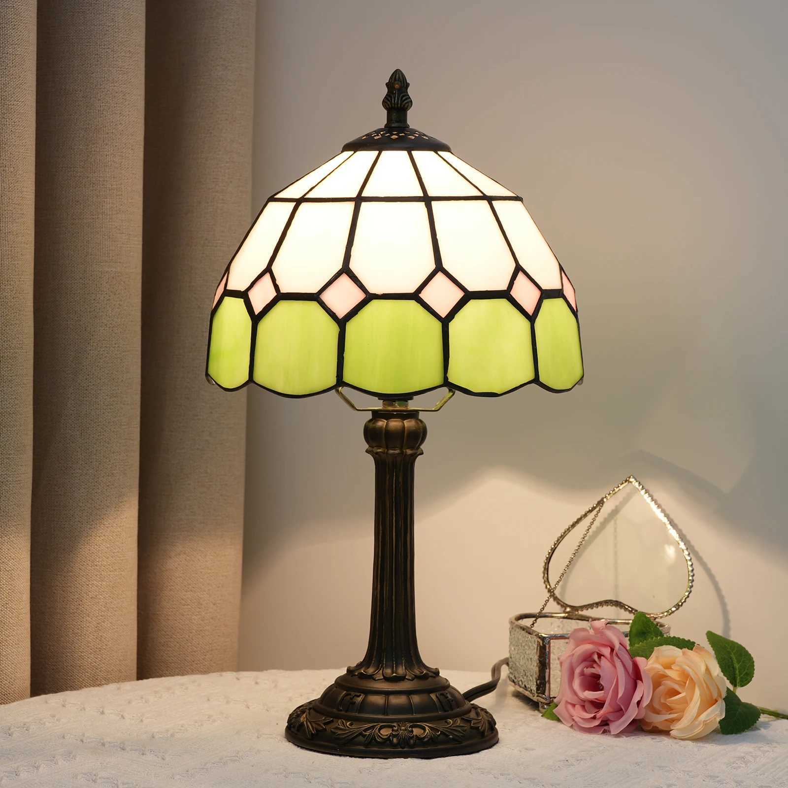 Modern Minimalist Table Lamp 8 Inch Mediterranean Series Stained Glass Lampshades Small Bedside Lamp Reading Antique Desk Light C251115