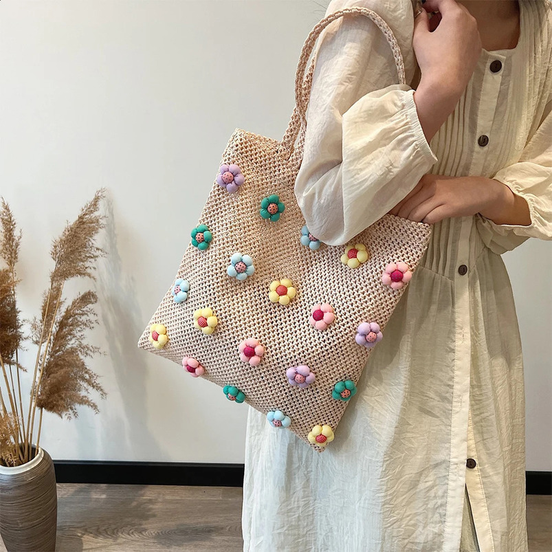 Sweet Flower Beach Bag large tote bag casual handbag vacation travel 240830