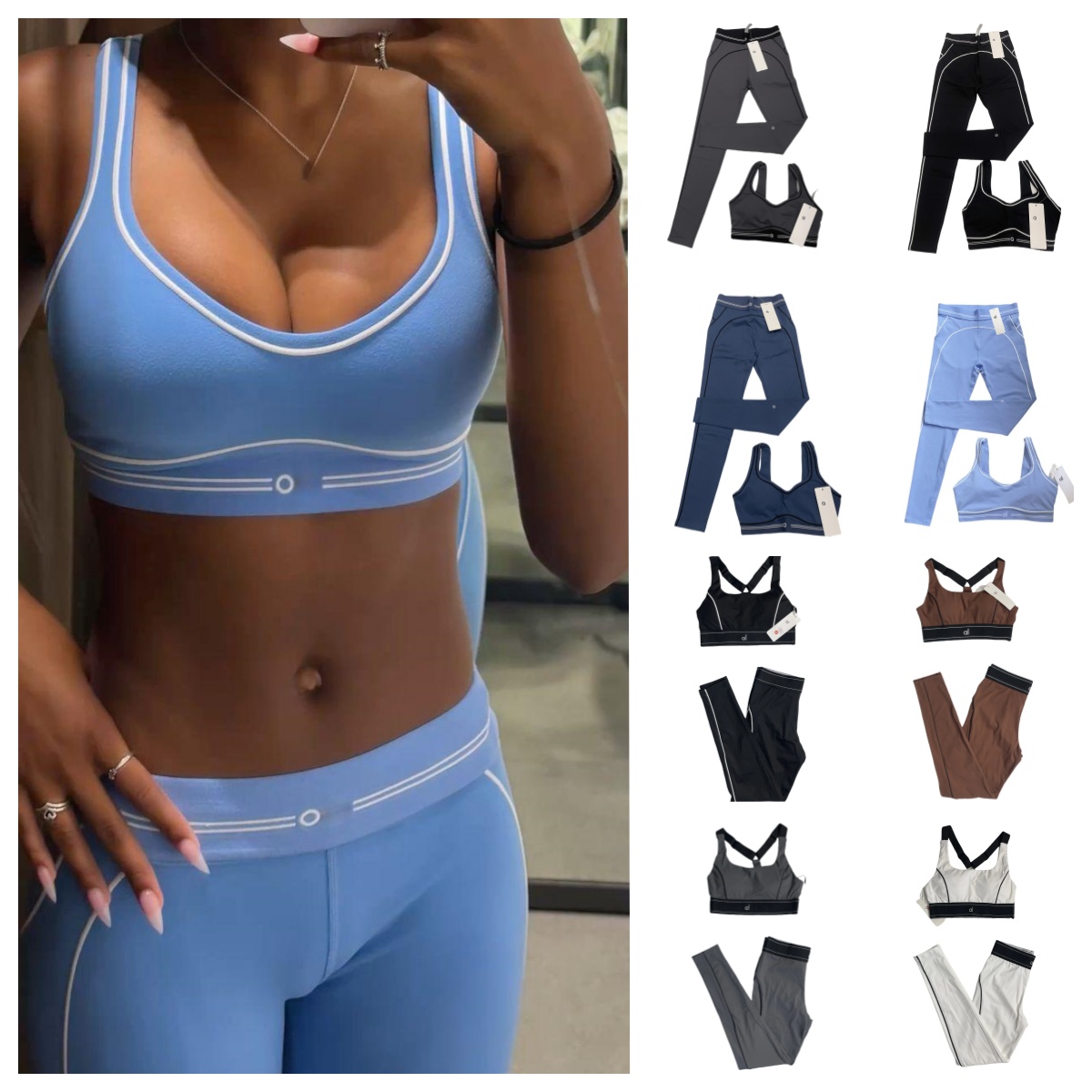 2025 10A news yoga Gym sets Elastic Waist Sports Bra Fashion High Waist Hip bra+legging Tummy Tights Breathable Yoga Fiess Running Set alosetliness women clothes sets
