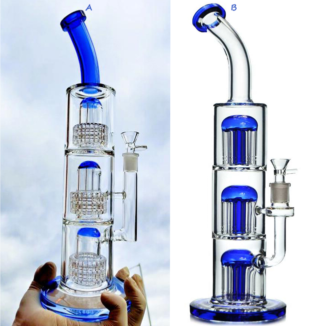 Double Matrix Perc Bong Thick Glass Water Pipes Hookahs Bubbler Smoking Pipe Recycler Dab Rigs Water Bongs Dabber 17.7''
