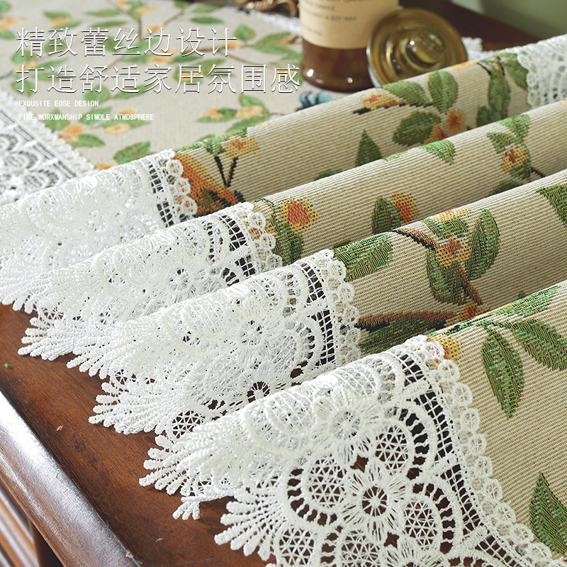 Floral jacquard table runner, retro lace tea flag, table runner, TV cabinet, chest of drawers, decorative tablecloth 5UN301
