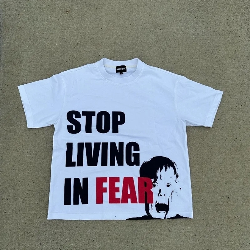 High Street Letter portrait print short sleeve oversized t-shirt for men Y2k Goth Harajuku couple casual loose shirt in the United States 250103