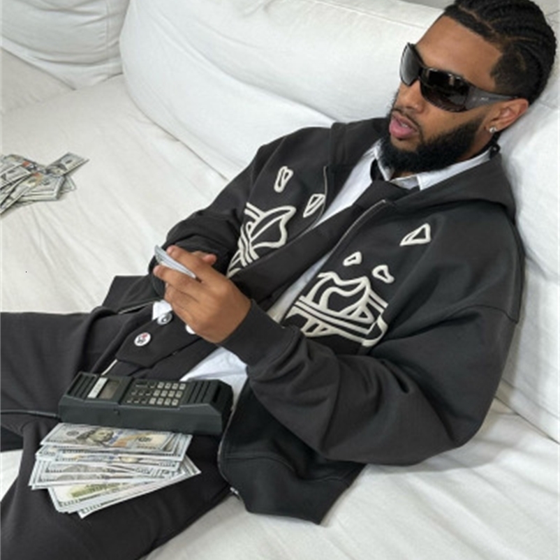 Men's Hoodies Sweatshirts Spring and autumn retro letter printing y2k personality zipper long sleeve loose high street trendy all-match sports ja