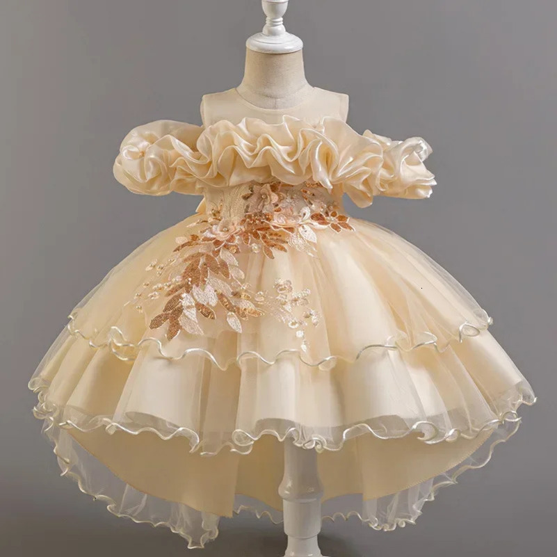 Fashion Flower Girl Dress for Weddings Lace Mesh Sleeveless Party Dress Childrens Girls Summer Girls Party Dress 2-12 Years 241025