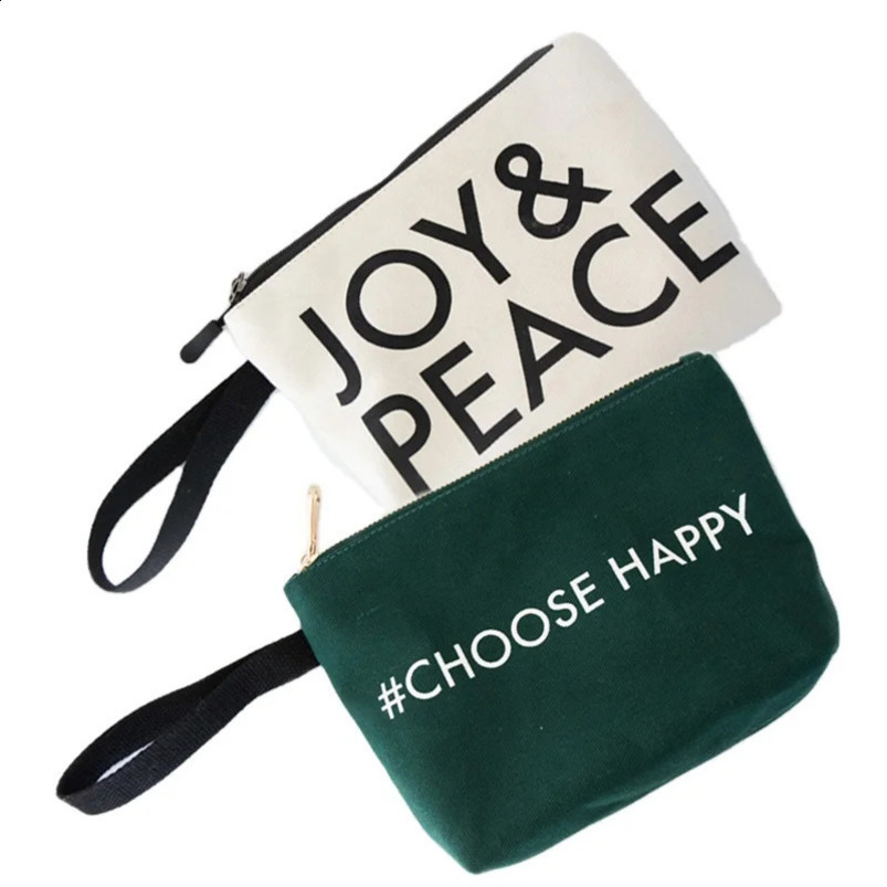 100 piecesbatch Fashion Zipper Personal Printing Small Makeup Bag Organizer Cotton Canvas 240923