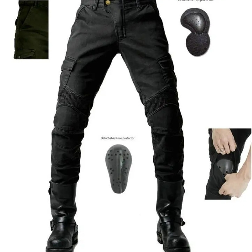 Motorcycle Riding Jeans Anti-fall Pants Protective Pants 06 Black Green trousers Send Protective Gear Men 240812