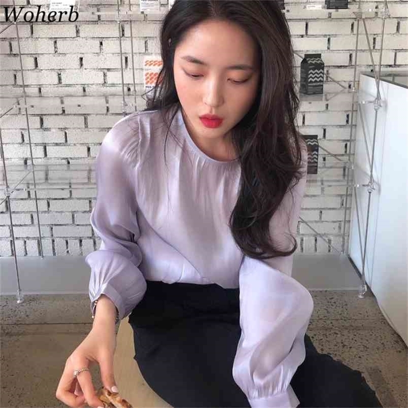 See Through Shirts Women Spring Summer Solid Long Puff Sleeve Ladies Blouses Loose Casual Female Tops 210519