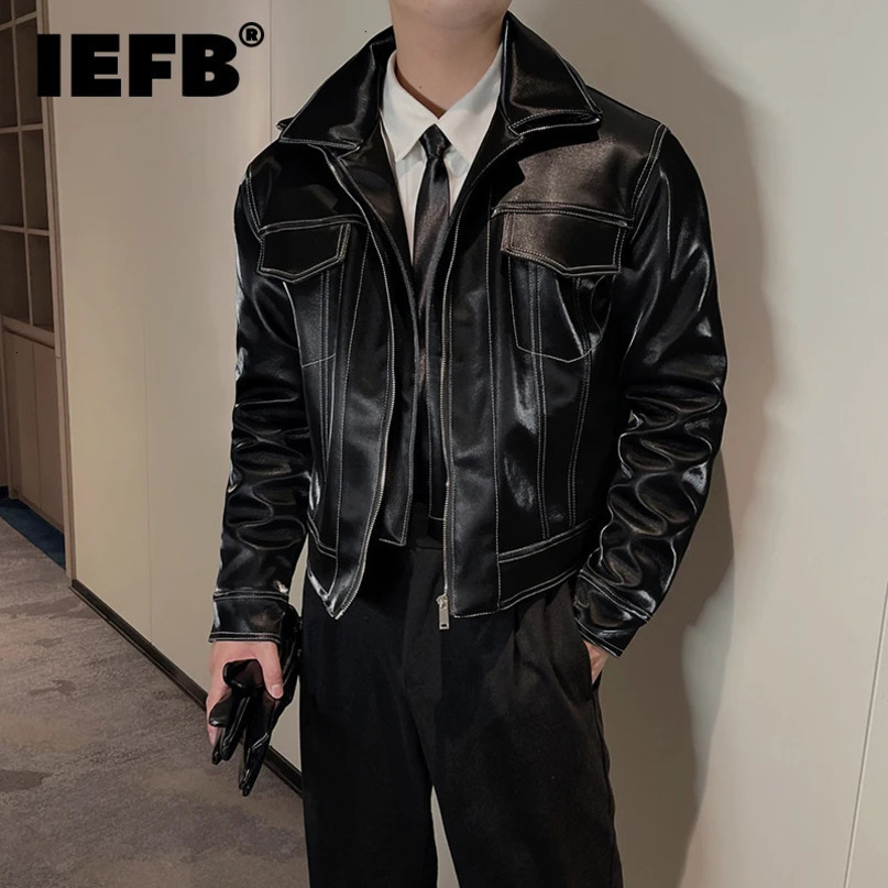 IEFB mens leather jacket autumn winter short motorcycle clothes two-piece niche n casual windproof machine 9C2366 241031