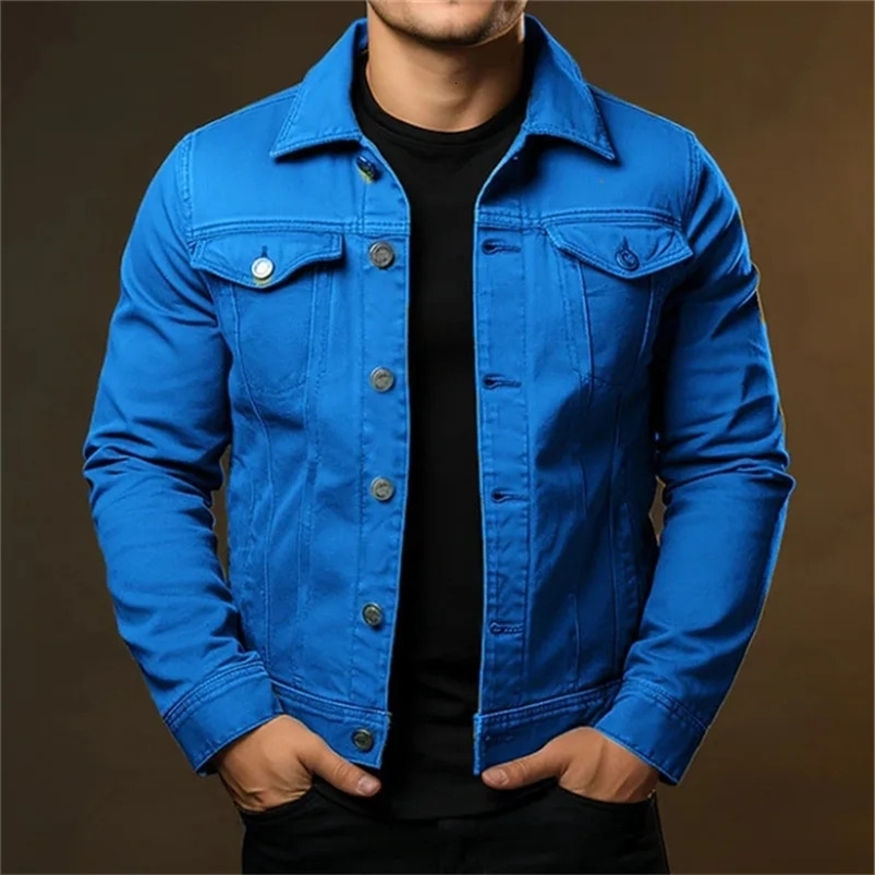 Mens Fashion Casual Denim Jackets Spring Autumn Solid Turn Down Collar Streetwear Jean Outwear Coats Male Daily Denim Jacket 250519