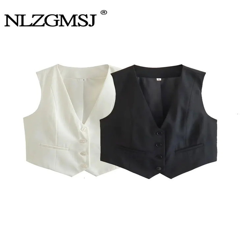 Nlzgmsj TRAF Fashion Women Vest Sleeveless Vests for Chic VNeck Singlebreasted Ladies White Waistcoat Tops 240523