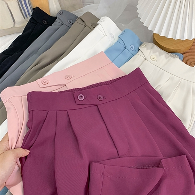 Women's Pants Capris Yitimoky Wide Leg for Women Suit Ladies Office Chiffon Asymmetrical Summer Elastic High Waist Casual Bottom Trousers 221122