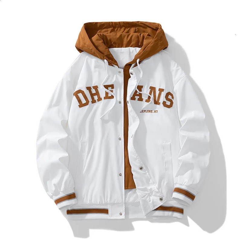 Korean Youth Mens Jacket Casual Fashion Letter Printing Buckle n Hoodie Outdoor Date Shopping Trendy Wear 240904