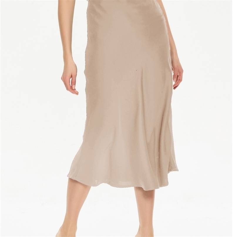 Toppies Womens Silk Satin Skirts High Waisted Skirt Solid Vintage England Simple Office Lady Skirts 220701