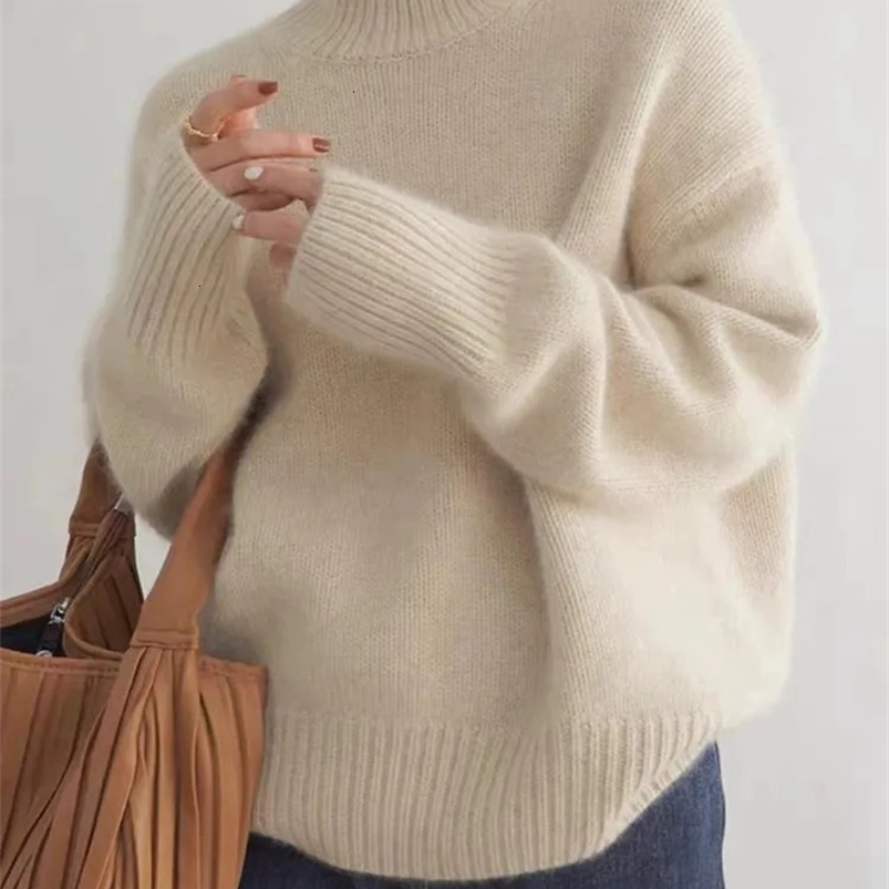 Turtleneck Cashmere Sweater Womens Autumn/Winter Collection 100% Pure Wool Sweater Womens Knitted Loose Large Pulling Flower Womens 241128