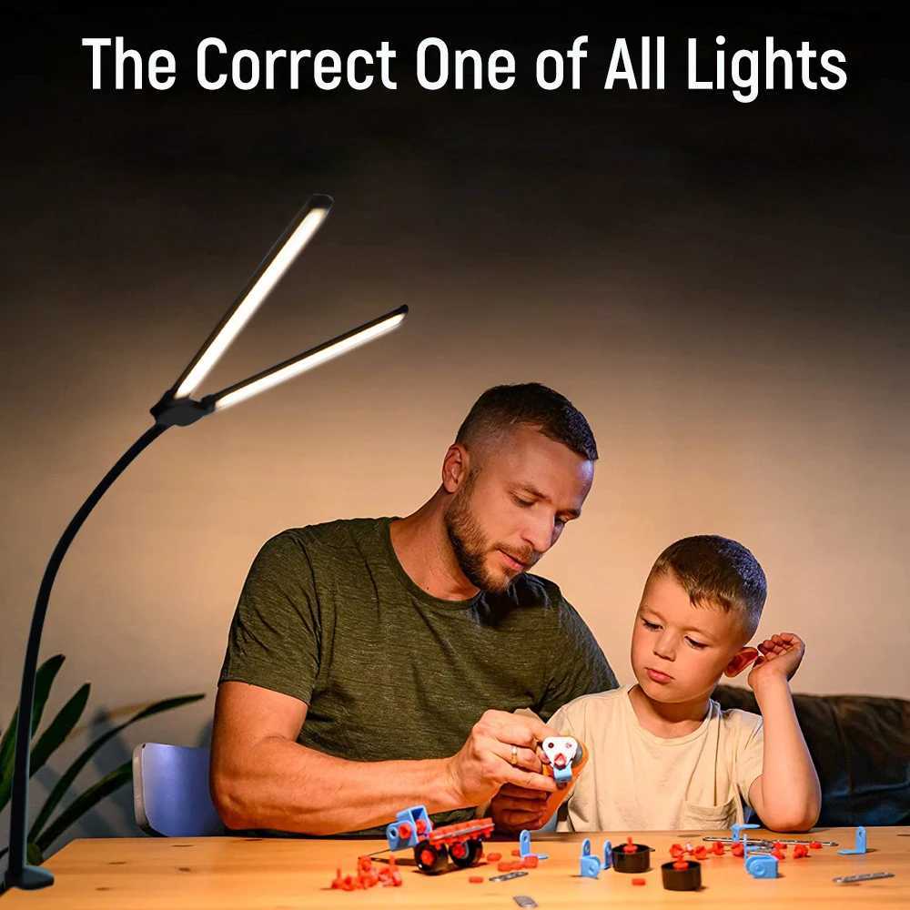 Home Office LED Desk Lamp Double Head Stepless Dimming EyeCaring Reading Lights 3 Color Mode Flexible Adjustable PC Table Lamps C251115