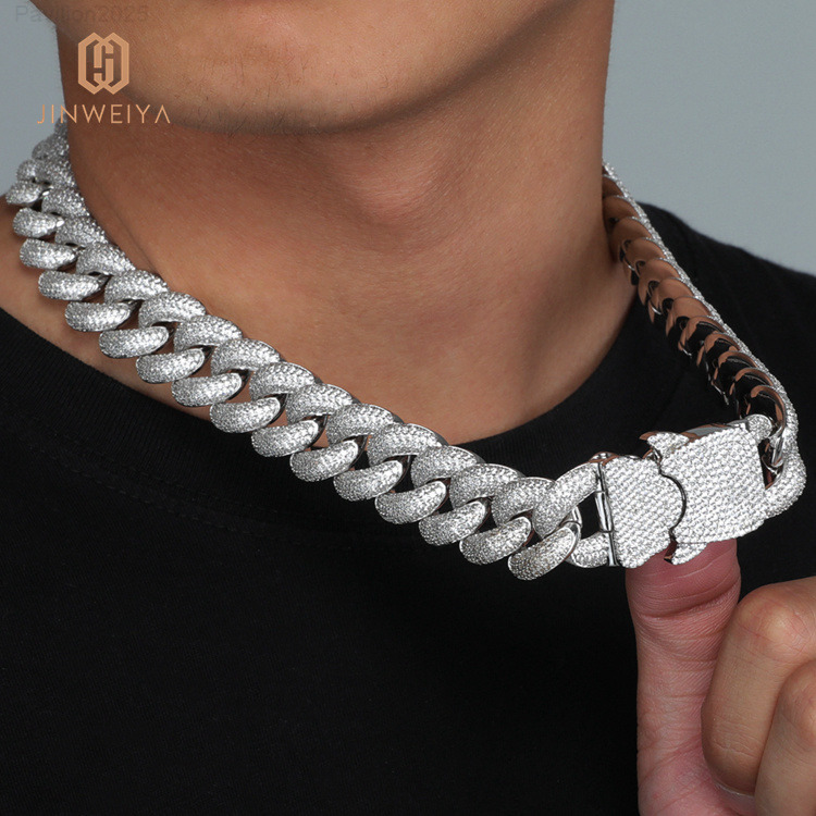 JWY Hiphop 20mm Cuban Link Chain Ice Out Gold Plated Brass Chain with Moissanite for Men for Anniversaries