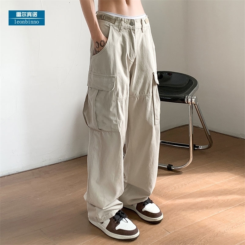 Men's Pants Japanese work pants men's summer thin large pocket straight tube cityboy fashion fried Street handsome floor length pants mens 2