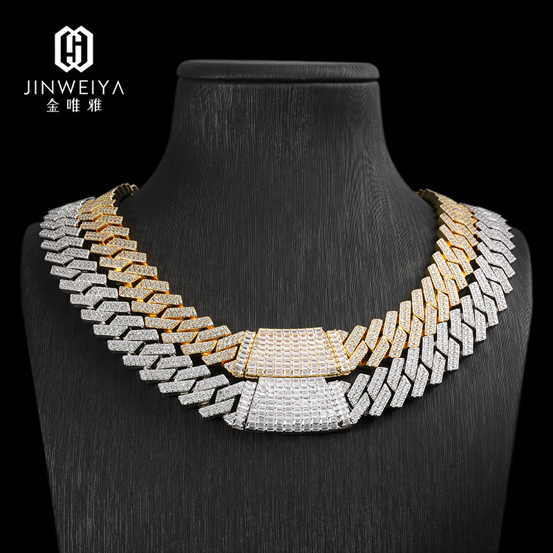 Mens 14K Gold Plated Hip Hop Style Necklace Iced Out Moissanite with Cuban Link Chain Fashion Statement Jewelry