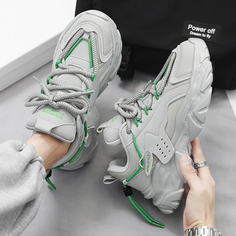 Designer shoes hot free shipping Autumn and winter new thick sole height increasing shock absorption trend casual sports shoes for men black white gre