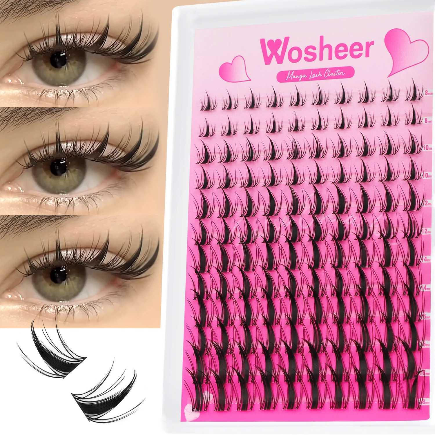 WOSHEER Lash Clusters Manga Lash Clusters Kit Clear Fairy Eyelash Clusters WetLook Spiky Anime Lashes Individual Lashes C250924