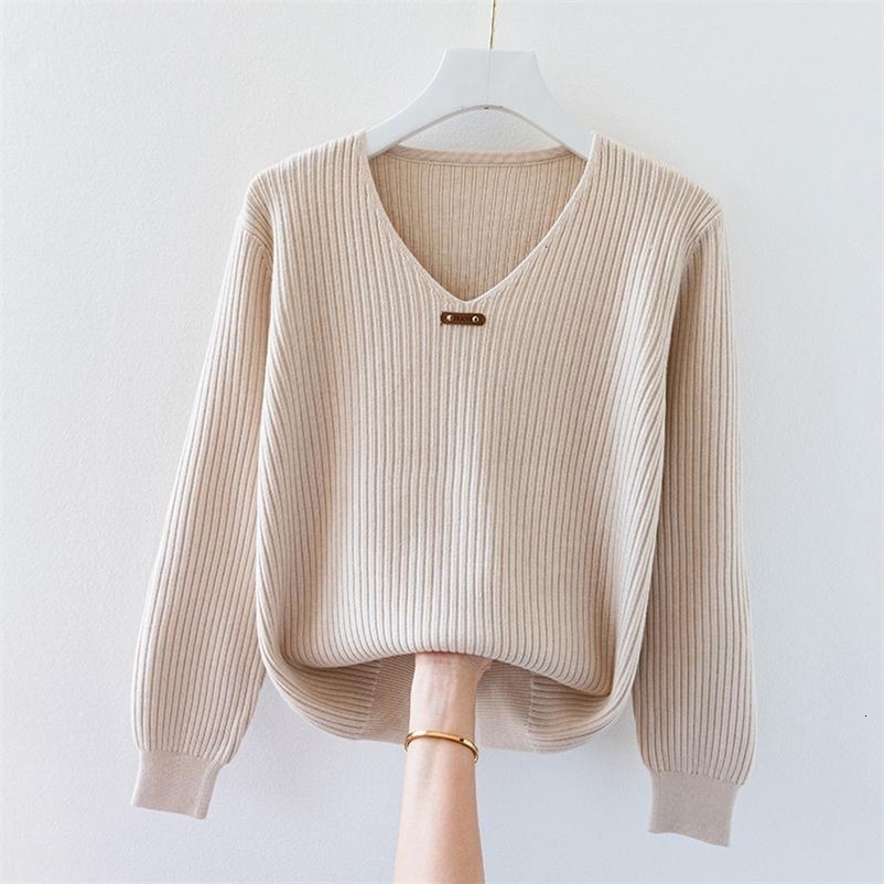Women's Sweaters Fashion Women Long Sleeve Knitted Sweaters Spring Autumn Solid Slim V-Neck Korean Basic Casual Bottoming Pullovers Tops 230803