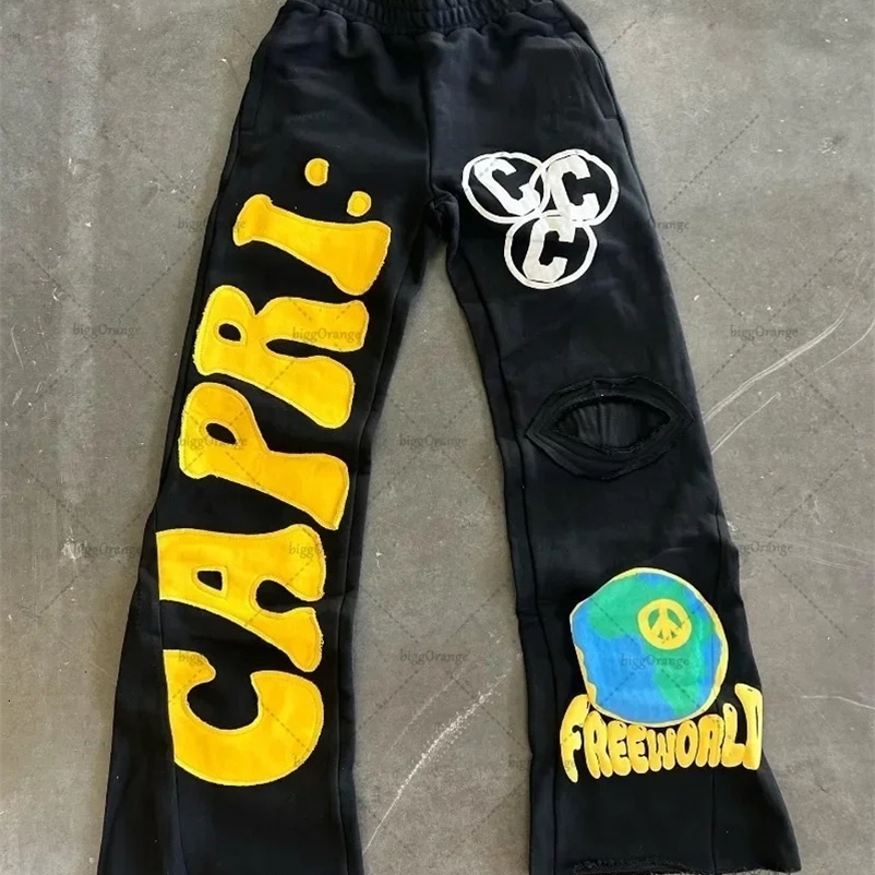 European and American Embroidered Oversized Trousers Men Y2k Trendy Hip-hop Knitted Pants Loose Casual Wide-leg Pants Women 240429