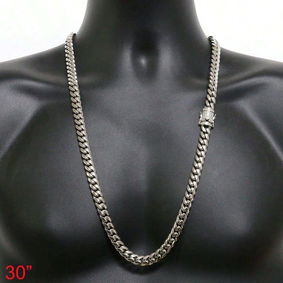 18"-30"MEN Stainless Steel 10/12/14mm Silver Bling Cuban Curb Necklace - view 6