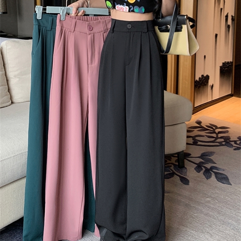 Women's Pants Capris Jielur Summer Elastic Waist Suit Women Office Lady Fashion Casual Straight Slim Loose Trousers Woman Pink Black 221122