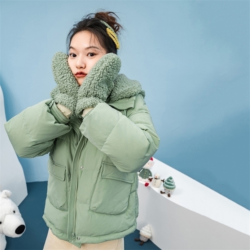 INMAN Winter New Arrivals Short Standing Collar Hoody Plush Gloove Drawstring Thermal Coat Women's Down Jacket 201019