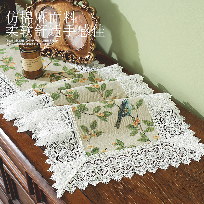 Floral jacquard table runner, retro lace tea flag, table runner, TV cabinet, chest of drawers, decorative tablecloth 5UN301